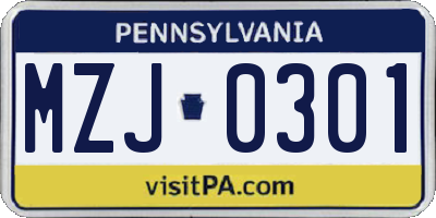 PA license plate MZJ0301