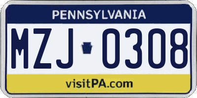 PA license plate MZJ0308