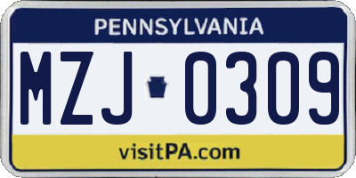 PA license plate MZJ0309