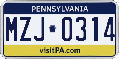 PA license plate MZJ0314
