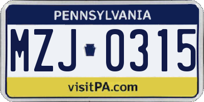 PA license plate MZJ0315
