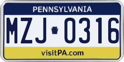 PA license plate MZJ0316