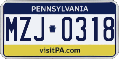 PA license plate MZJ0318