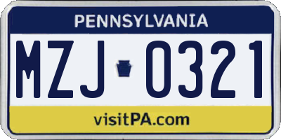PA license plate MZJ0321