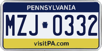 PA license plate MZJ0332