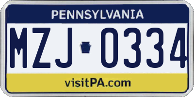 PA license plate MZJ0334