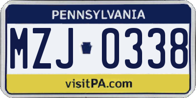 PA license plate MZJ0338