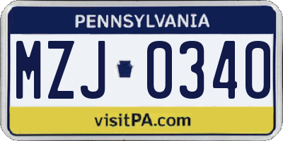 PA license plate MZJ0340