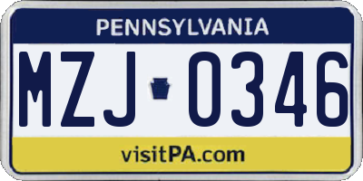 PA license plate MZJ0346