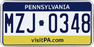 PA license plate MZJ0348
