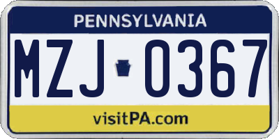 PA license plate MZJ0367