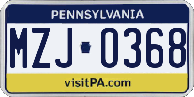 PA license plate MZJ0368