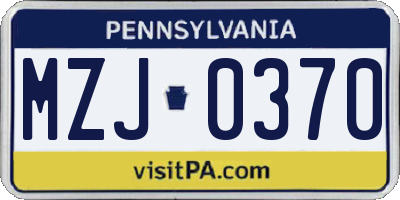 PA license plate MZJ0370