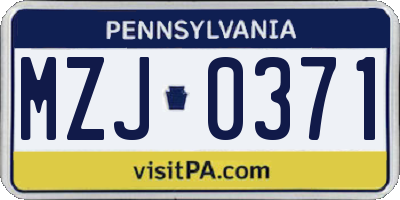 PA license plate MZJ0371