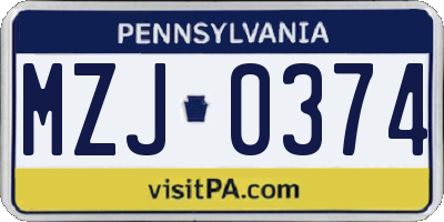 PA license plate MZJ0374