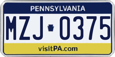 PA license plate MZJ0375
