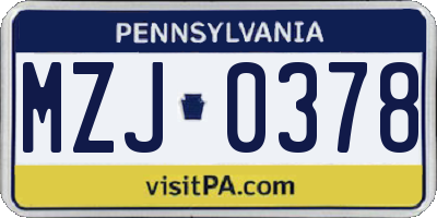 PA license plate MZJ0378