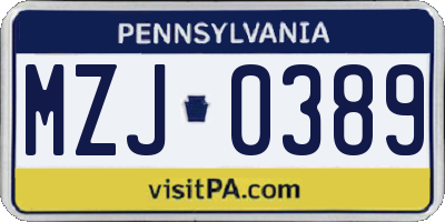 PA license plate MZJ0389