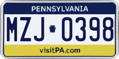 PA license plate MZJ0398