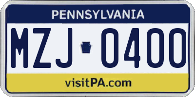 PA license plate MZJ0400