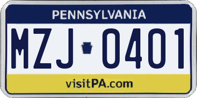 PA license plate MZJ0401
