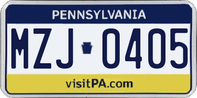 PA license plate MZJ0405