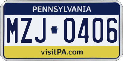 PA license plate MZJ0406