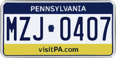 PA license plate MZJ0407