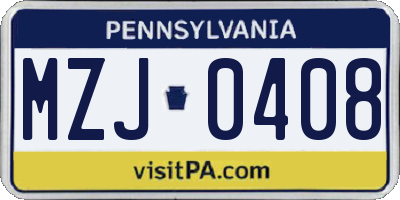 PA license plate MZJ0408