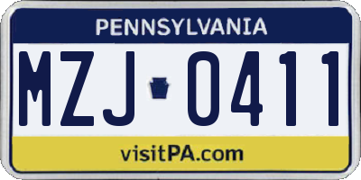 PA license plate MZJ0411