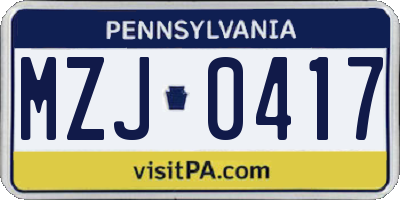PA license plate MZJ0417