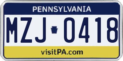 PA license plate MZJ0418