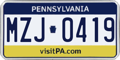 PA license plate MZJ0419