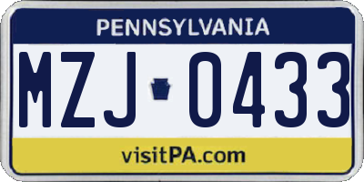 PA license plate MZJ0433