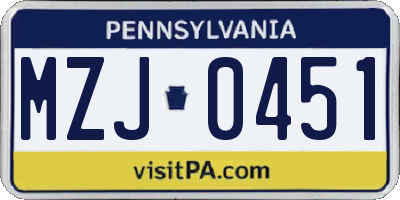 PA license plate MZJ0451