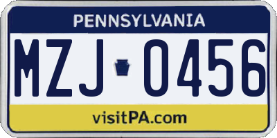 PA license plate MZJ0456