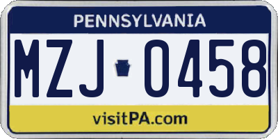 PA license plate MZJ0458