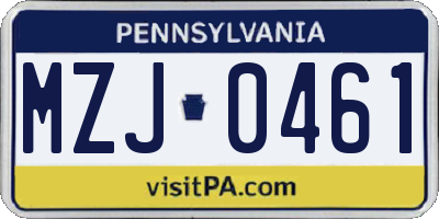PA license plate MZJ0461