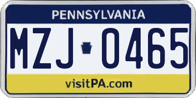 PA license plate MZJ0465