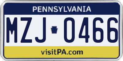PA license plate MZJ0466
