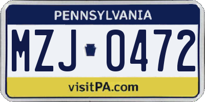 PA license plate MZJ0472