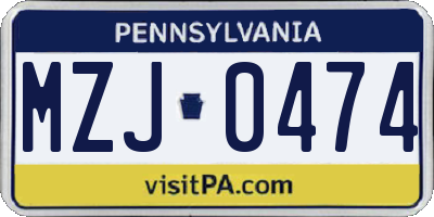 PA license plate MZJ0474