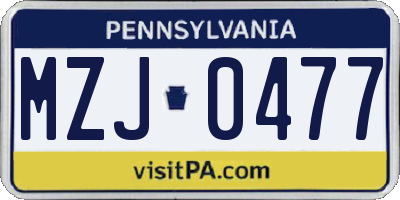 PA license plate MZJ0477