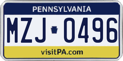 PA license plate MZJ0496