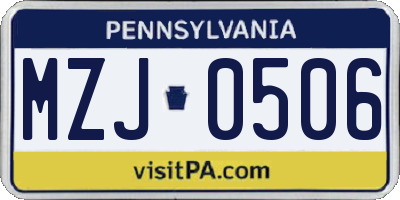 PA license plate MZJ0506