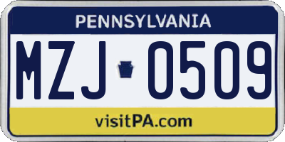 PA license plate MZJ0509