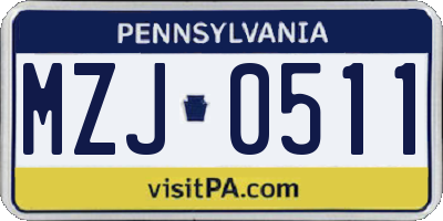 PA license plate MZJ0511