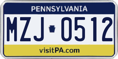 PA license plate MZJ0512