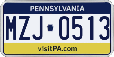 PA license plate MZJ0513
