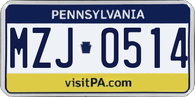PA license plate MZJ0514